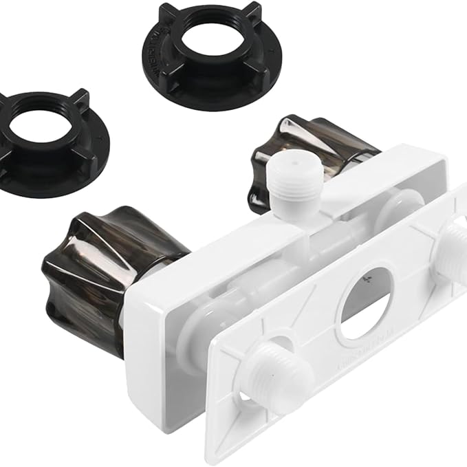 RV Shower Faucet, Camper Shower Faucet Replacement, with 2 knobs 4 Inches Outdoor Faucet use for Mobile outside Van Travel Trailer Motorhome Bathroom and Boat, White