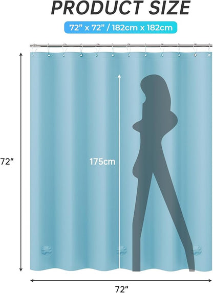 AmazerBath Teal Shower Curtain Plastic 72x72 Inches, Premium PEVA Shower Curtain with 3 Big Weighted Stones and 12 Rustproof Grommets