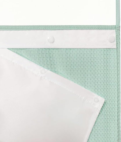 River Dream Heavyweight No Hooks Required Dotted Waffle Weave Shower Curtain with Snap in Liner - 71W x 74H,Hotel Grade,Spa Like Bath Curtain,Misty Blue