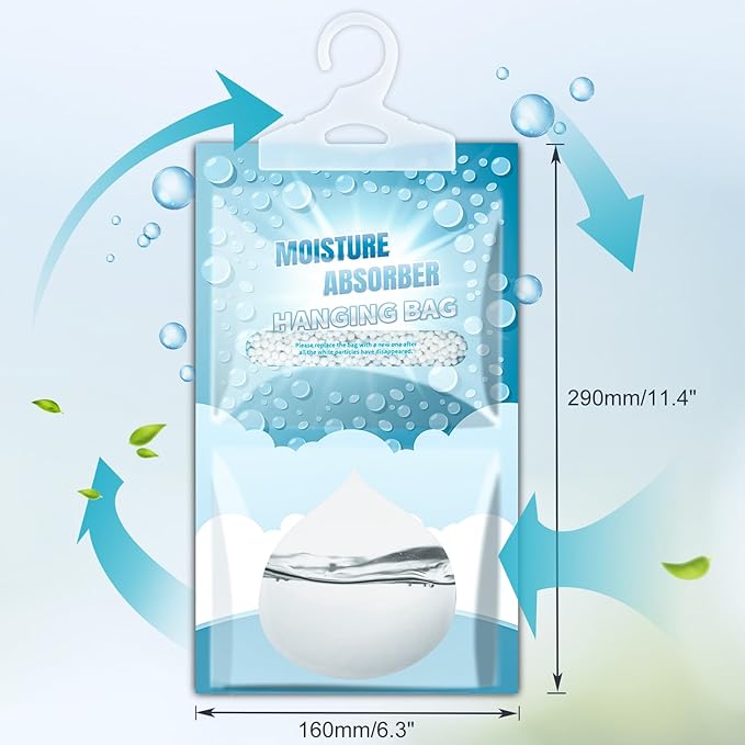 Moisture Absorbers Packets - Hanging Moisture Absorbers Dehumidifier Bags for Closet Bathroom Kitchen, Fragrance Free Humidity Absorber Packs, Removes Moisture & Odors, 12 Pack