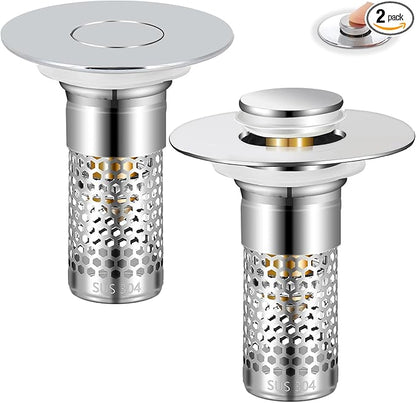 2Pack Bathroom Sink Stopper 1.06"-1.50", Universal Bathroom Sink Drain Pop Up Stopper for US Bathroom Sink Stainless Steel Floor Drain Filter, U.S. Standard Universal Drain Filter (Silver)