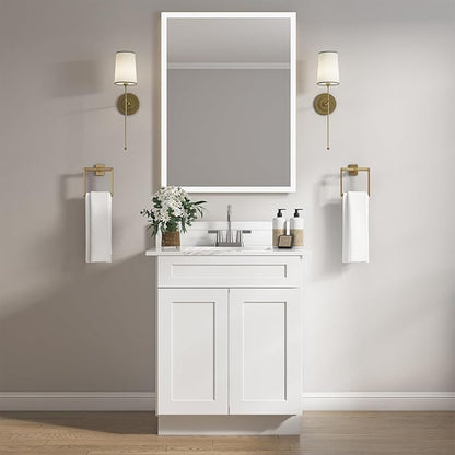 ROOMTEC Bathroom Cabinet, 27'' Free Standing Single Bathroom Vanity with 1 False Drawer and 2 Doors,Morden Bathroom Sink Vanity Storage Cabinet, Shaker White