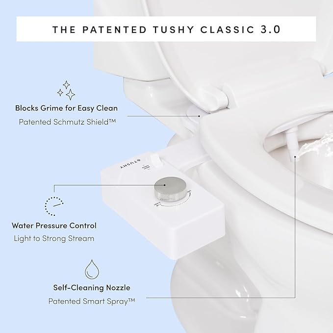 TUSHY Classic 3.0 Bidet | Slim Universal Toilet Seat Attachment. Simple Install <10 Minutes. Non-Electric Self Cleaning Water Sprayer with Adjustable Pressure Nozzle and Angle Control (Biscuit/Bamboo)