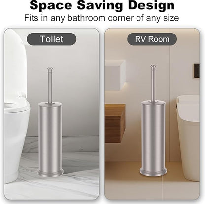 Stain Nickel Toilet Brush and Holder，Extra Long Handled Toilet Brush for Bathroom，Stainless Steel Heavy Duty Toilet Bowl Brush,Removable Inner Bowl,Deep Cleaning Dense Bristles Brush -Space Saving