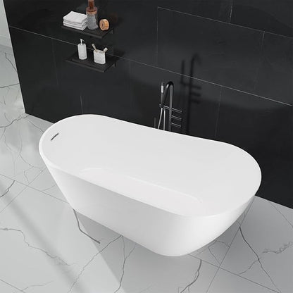 67" Free Standing Tub, Acrylic Soaking Bathtub, Stand Alone Freestanding Tub with Matte Sliver Drain and Overflow, Contemporary Bathtub for Bathroom, Burnish White