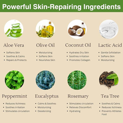 Natural Escapes Peppermint + Rosemary, Eucalyptus & Tea Tree Foot Cream for Dry Cracked Heels and Feet - Moisturizing Foot Lotion for Cracked Heel Repair - Callus Remover with Lactic Acid (4 oz)
