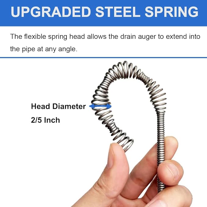 Drain Auger, Clog Remover with Drill Adapter, 25 Feet Flexible Plumbing Snake Use Manually or Powered for Kitchen, Bathroom and Shower Sink, Comes with Gloves (blue)