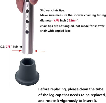 Replacement 7/8" Rubber Feet for Shower Chair, Rubber Feet for Chairs, Chair Leg Caps, feet for Shower/Transfer Chair, Stainless Steel Insert Reinforced, Fits 7/8" Tubing