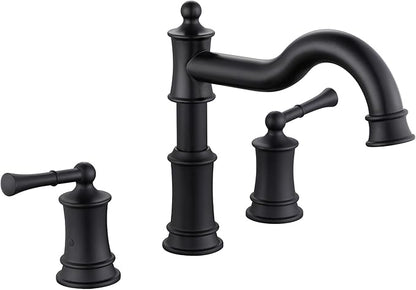 Roman Tub Faucet Classic Widespread Deck Mount Bathtub Faucet 3 Holes Brass High Flow Tub Filler, Rough in Valve Included, Matte Black
