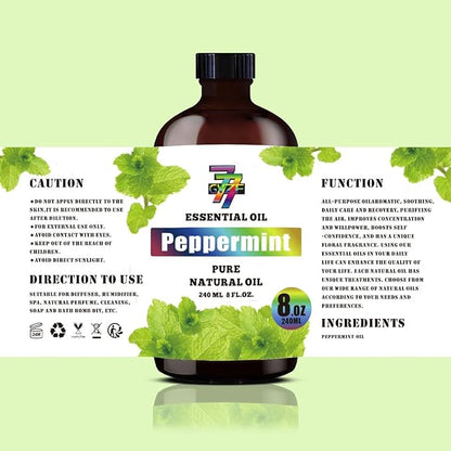 Peppermint Essential Oil (8 oz / 240 ml) – Peppermint Oils for diffusers, humidifiers, Home Baths, Cleaning Products, Yoga, DIY Soaps and DIY Scented Candles
