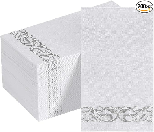 Goodluck 100 Pack 3-Ply Disposable Napkins - Soft & Absorbent Paper Hand Towels for Bathroom Guests, Dinner Party, Kitchen,Christmas， Wedding & Events, Parties - Floral Siliver Trim