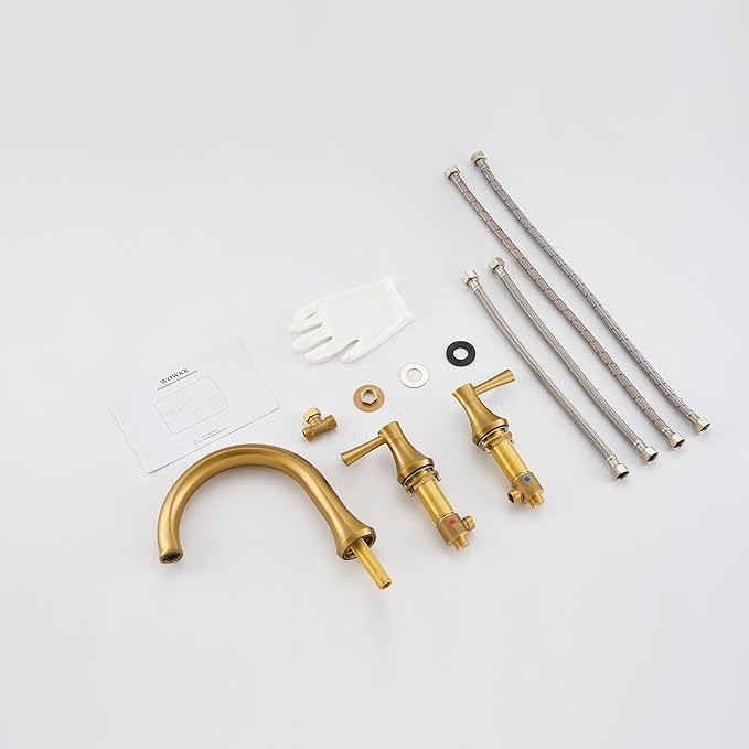 Roman Tub Faucet Deck Mount Tub Filler 2 Handles Brushed Gold Bathtub Faucets Brass Bathroom Faucet