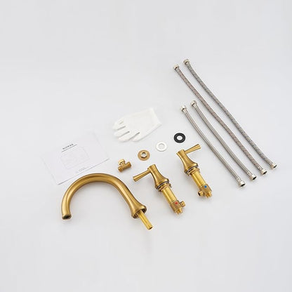 Roman Tub Faucet Deck Mount Tub Filler 2 Handles Brushed Gold Bathtub Faucets Brass Bathroom Faucet