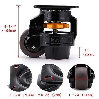Skelang Leveling Machine Caster Model-80, Large Top Plate Leveling Wheel with Retractable NBR Pad for Heavy Workbench, Electric Equipment, Vending Machine, Total Loading Capacity 3300 Lbs, Pack of 4
