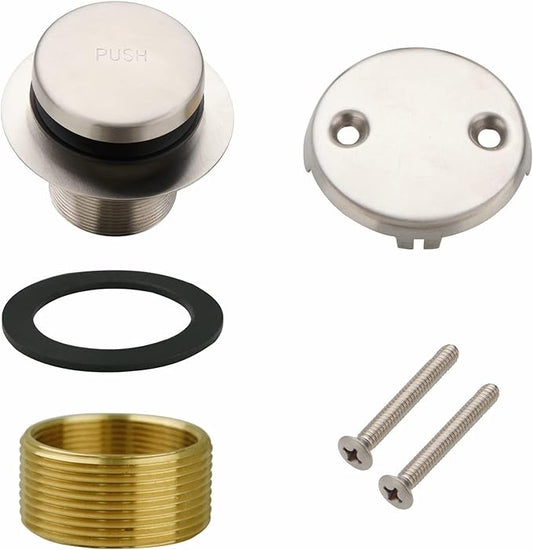 Bathtub Drain Tip Toe Tub Conversion Kit, Replacement Bath Trim with Two-Hole Overflow Faceplate and Universal Fine/Coarse Thread Assembly, Brushed Nickel