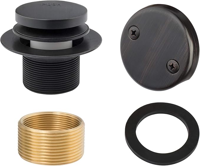 Artiwell Tip-Toe Bathtub Drains Trim Set with Two-Hole Overflow Faceplate, Replacement Bath Drain Trim Kit with 2-Hole Overflow Faceplate and Universal Fine/Coarse Thread (OIL RUBBED BRONZE)