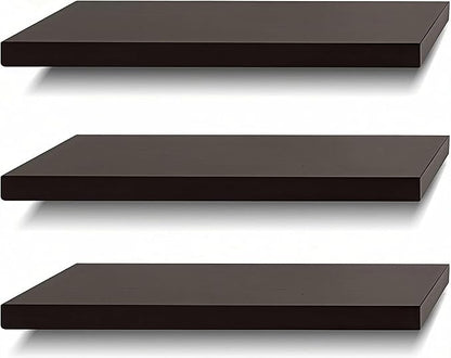 SAUMONIERES Floating Shelves Wall Shelf Solid Wood for Bathroom Bedroom Kitchen Set of 3, Espresso Wall Shelves