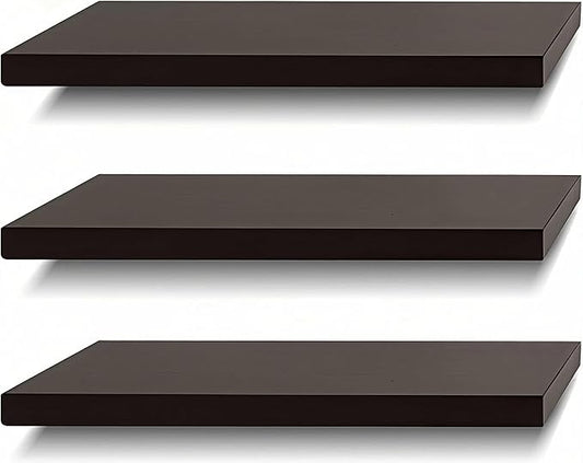 SAUMONIERES Floating Shelves Wall Shelf Solid Wood for Bathroom Bedroom Kitchen Set of 3, Espresso Wall Shelves