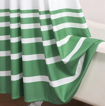 Green and White Striped Shower Curtain 72x72 Inches, Waterproof Fabric with Modern Gradient Lines, 12 Rustproof Grommets & Weighted Hem