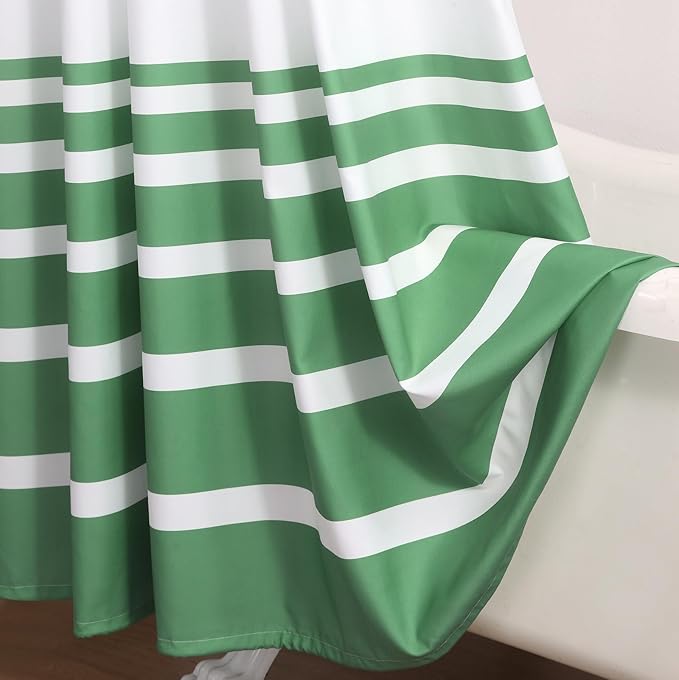 72x90 Inch Extra Long Shower Curtain, Green and White Ombre Striped Waterproof Fabric, Modern Hotel Spa Design with 12 Rustproof Grommets & Weighted Hem