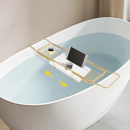 Bath Tub Tray Expandable Bathtub Tray 26.77-35.43 in, Bathtub Trays with Marble Board Bath Trays for Tub Luxury Bathtubs & Bathroom Accessories for Relaxing Spa,Suitable for Bathtubs Gold