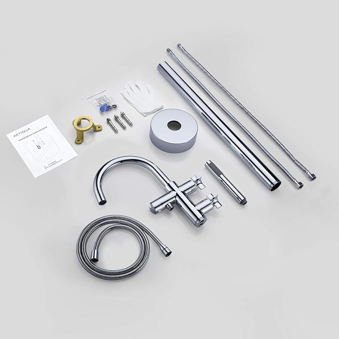 Tub Filler Freestanding Bathtub Faucet Chrome Floor Mount Brass Faucets with Hand Shower