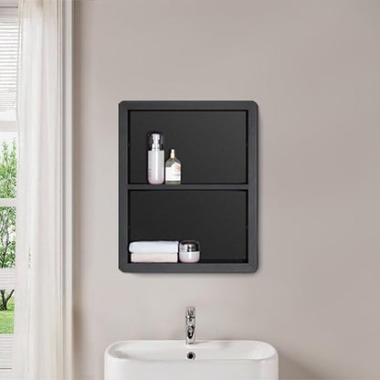 Shower Niche 14x18, Recessed Medicine Cabinet Without Mirror, 304 Stainless Steel Bathroom Storage Cabinet with Shelf, Waterproof Wall Niche for Bathroom in Matte Black