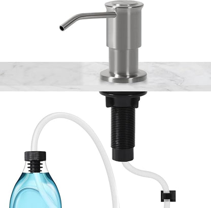 Soap Dispenser for Kitchen Sink, Brushed Nickel Built in Soap Dispensers, Stainless Steel Sink Soap Dispenser or Lotion Dispenser Pump with 47" Extension Tube Kit