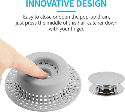 Shower Drain Hair Catcher, Bathtub Drain Cover Hair Trap Strainer Upgraded Protector with Silicone & Stainless Metal Designed for Pop-Up and Regular, Effective Without Slowing Drainage