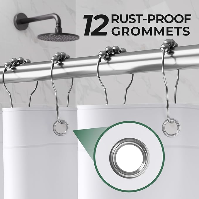 AmazerBath Shower Curtain Liner 2 Pack, 72 x 65 Inches PEVA Plastic Shower Liner with Heavy Duty Stones and 12 Rustproof Metal Grommet, Lightweight Waterproof Shower Curtain - White