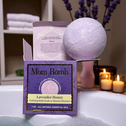 Mom Bomb Lavender Honey Bath Bomb (Shower Steamer) – Essential Oils, Clean Ingredients – Relaxing Aromatherapy Fizz, Skin-Softening – Made in USA - Gift for Women 7 Ounce