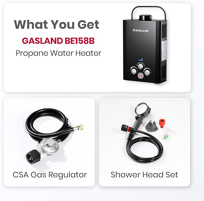 GASLAND BE158B CSA Certified Portable Tankless Water Heater – Features Digital Display & Multi-Protection, 1.58 GPM Propane Hot Water for Outdoor & Mobile Use – Black