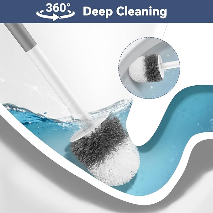 Toilet Brush, 3 Pack Toilet Brush and Holder Set with Nylon Bristles Toilet Bowl Brush Compact Hidden Scrubber Brushes for Bathroom Deep Cleaning, Grey & White