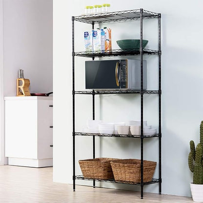5 Tier Storage Racks Shelving, Heavy Steel Pantry Shelves, Adjustable Wire Shelving Rack, Suitable for Garage, Kitchen, Bathroom, Office, 24" W x 13" D x 59" H, Black