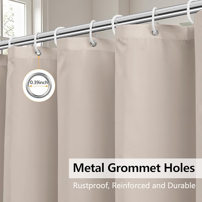 Waterproof Fabric Long Shower Curtain Liner with 3 Extra-Large Magnets, 72 x 78 inch Extra Long Khaki Cloth Shower Liner Machine Washable, Hotel Quality Lightweight Shower Curtain for Bathroom