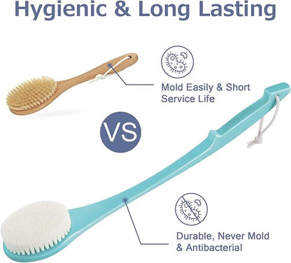Body Back Scrubber – 17'' Long Handle Shower Brush, Durable Exfoliator for Dry & Wet Use, Deep Cleansing & Gentle Exfoliation for Smooth Skin – for Men, Women & Elderly (Gray)