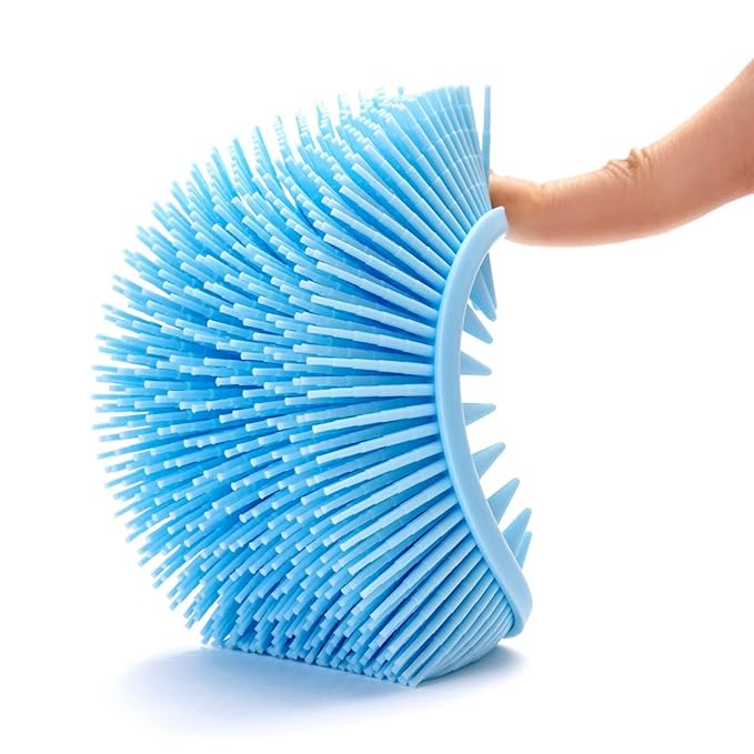 Premium Sensory Brush for Kids or Autism,Soft Silicone Body Scrubber,2 in 1 Sensory Room Occupational Therapy Sensory Brushes,Silicone Loofah,Pet Shower Brush Bath Brush Shampoo Brush(Spikes-Blue)