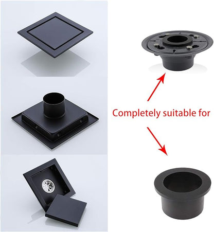 RANDOM Black Shower Drain Square with Removable Tile Insert 6 Inch Drain Cover and Hair Strainer,SUS 304 Stainless Steel Matte Black Shower Floor Drain