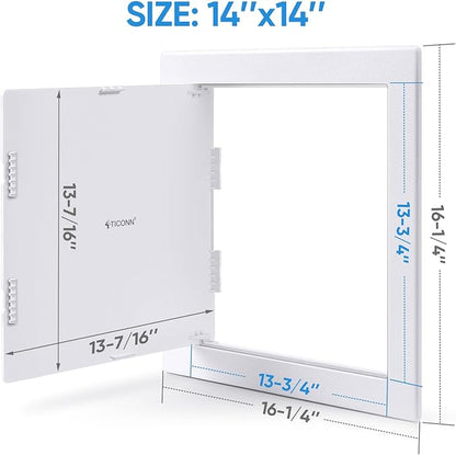 TICONN Access Panel for Drywall, 14 x 14 Inch ABS Plastic Wall Hole Cover Access Doors, Easy Install Plumbing Wall Panel for Drywall, Ceiling, Wiring and Cables