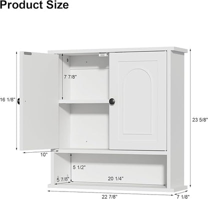 Bathroom Medicine Cabinet,2 Doors White Bathroom Wall Cabinet with Arched,Over Toilet Storage Cabinet for Laundry Room/Kitchen/Living Room,Surface Mount Medicine Cabinets 23x24