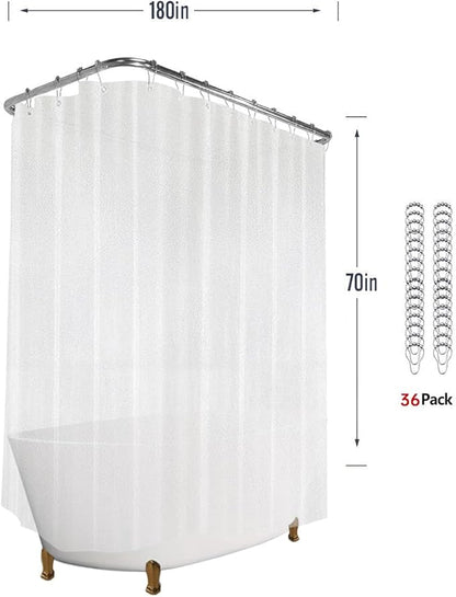 Clawfoot Tub Shower Curtain Heavy Duty 180x70Inch Clear Liner All Warp Around Extra Wide 36 Metal Hooks Bath Curtain for Clawfoot Stand Up Tub Bathroom PEVA Plastic Durable Waterproof Liner,Silk