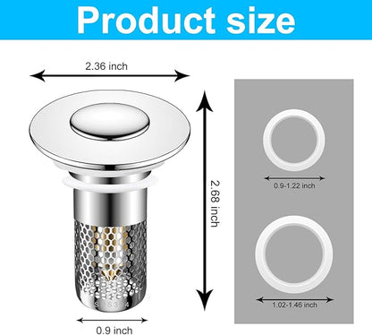 2PCS Bathroom Sink Stopper Hair Catcher Strainer, Pop Up Sink Drain Filter with Removable Stainless Steel Filter Basket Hair Catcher, for US Bathroom Sinks, Bathtubs, Showers, Floor Stopper