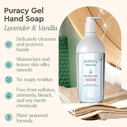 Puracy Gel Hand Soap Clean Can Starter Set - Plant-Powered Natural Hand Soap As Seen on TikTok, Non-Toxic, Sulfate-Free Liquid Gel Handwash (Lavender & Vanilla, 14.4 fl oz)