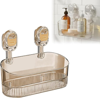 No-Drill Bathroom Suction Storage Box, Corrugated Suction Cup Storage Holder, Removable Hanging Basket, No Drilling Shelves Caddy, Ripple Acrylic Wall Shelf (Gold)