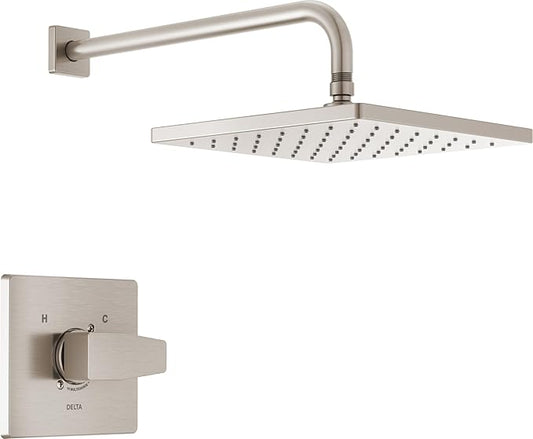 Delta Modern 14 Series Square Rain Shower Faucet Set, Brushed Nickel Shower Head and Handle Set, Valve Trim Kit, Spotshield Stainless T14268-SP-PP (Valve Not Included)