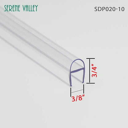 Serene Valley Shower Door Seal Strip for 3/8" Glass, U-Shaped, Super Clear and Strong Material for 3/8" Glass Panels - 78" Strips, 2pcs
