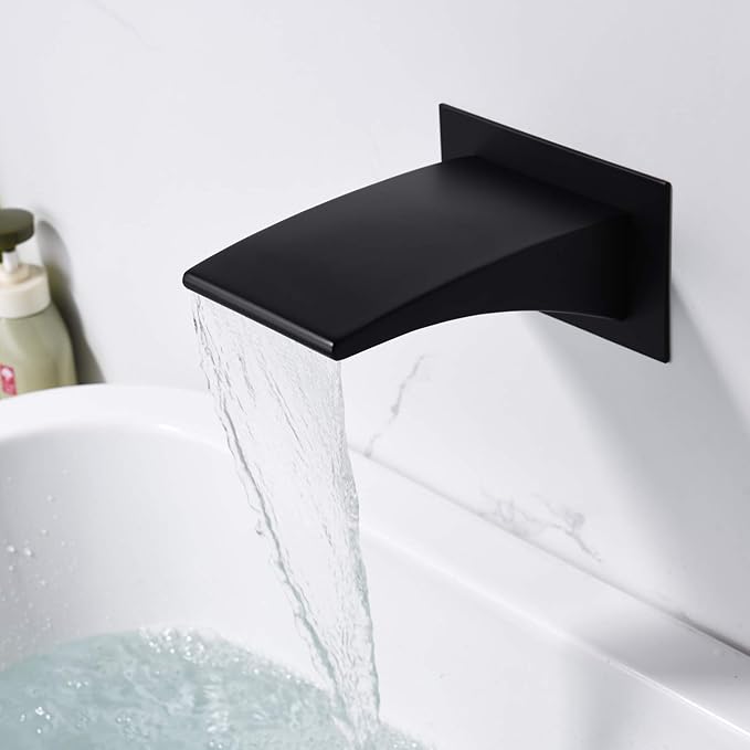 sumerain Bathtub Wall Faucet Matte Black with Waterfall Spout and Hand Shower, High Flow