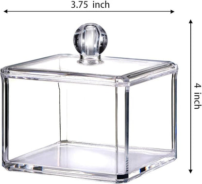 Modern Square Qtip Holder Acrylic Bathroom Vanity Countertop Storage Organizer Canister Jar for Cotton Swabs, Rounds, Balls, Makeup Sponges, Bath Salts - 2 Pack - Clear
