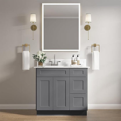 ROOMTEC Bathroom Cabinet, 36'' Free Standing Bathroom Vanity with 3 Right Drawers and 1 Door,Soft-Close Drawer Slides Morden Bathroom Sink Vanity Storage Cabinet, Shaker Gray