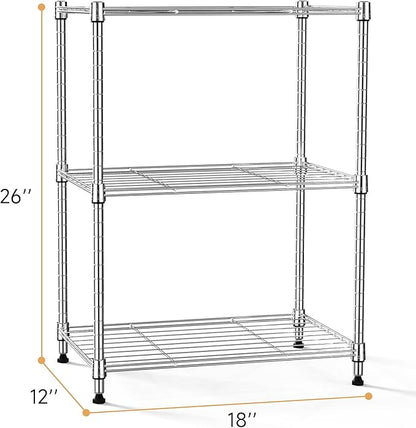 IZEUK 3 Tier Shelf, Heavy Duty Steel Wire Shelving Unit for Home, Kitchen, Laundry Room Organization, Office Storage Rack (17.7" W x 11.8" D x 26.3" H, 450LBS, Chrome)